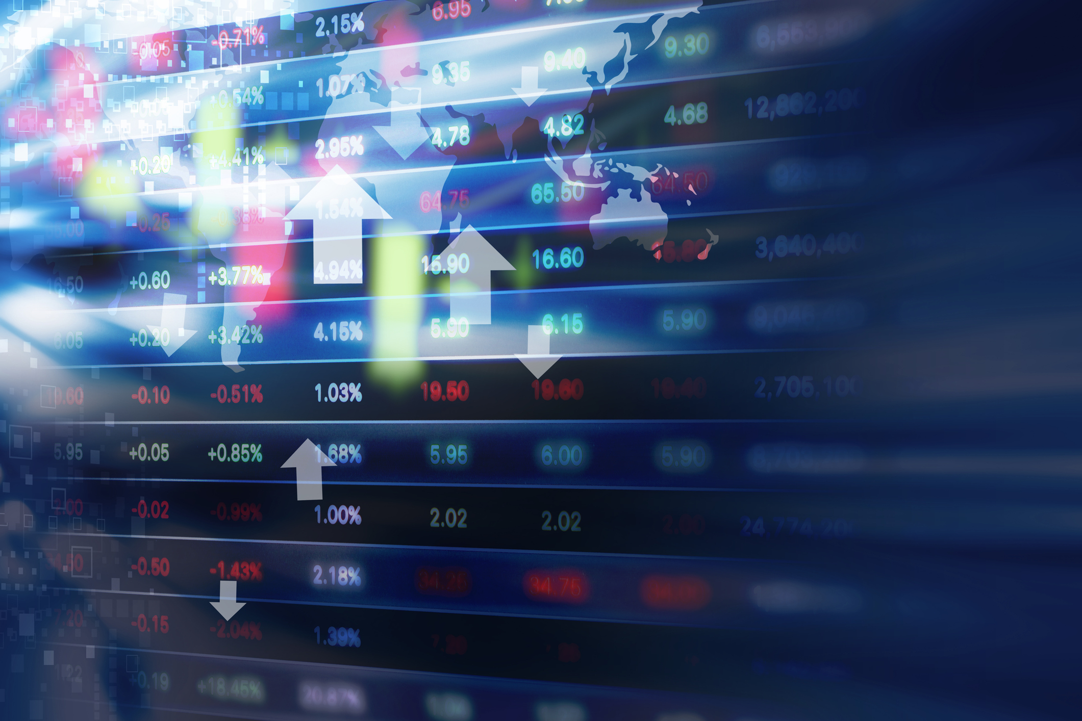Digital stock percentages with up and down arrows