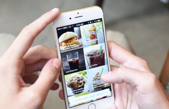 A phone using Starbucks' mobile ordering system.