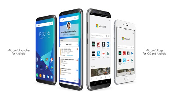 Renderings of Microsoft Launcher for Android and Edge for iOS and Android