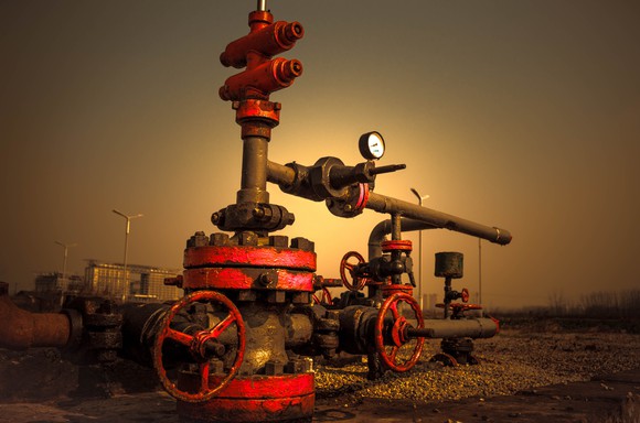 A gas well at sunset.
