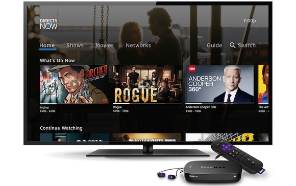 DirecTV Now's homescreen on a Roku device connected to a TV.