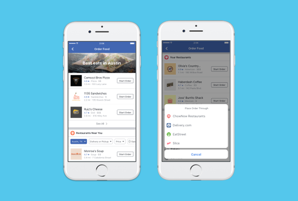 Food ordering interface in Facebook app