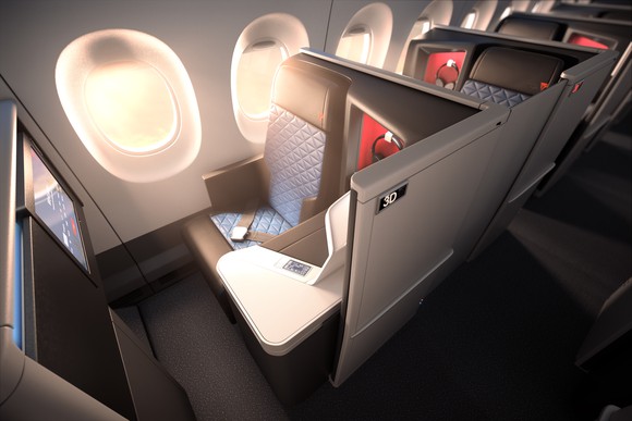 A rendering of the Delta One business class cabin on a Delta Air Lines A350