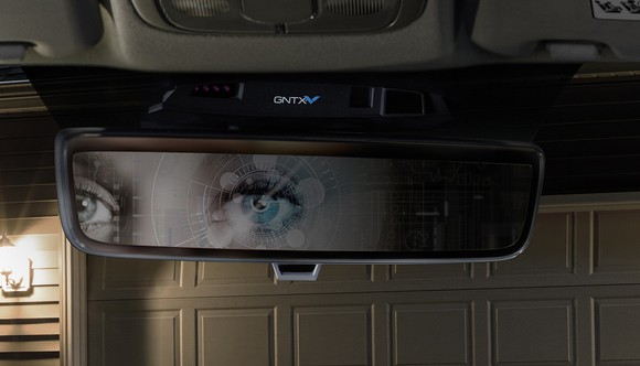 Eyes reflecting in Gentex's biometric auto mirror product.