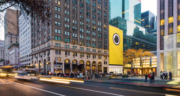 Snapchat bot banner on the side of a building