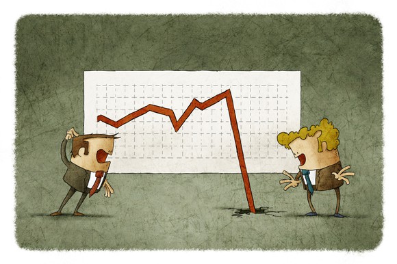 Cartoon of stock chart going through floor