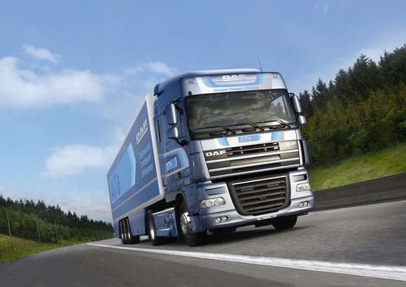 PACCAR's DAF-branded truck pulling a trailer.