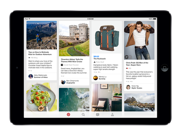 Pinterest app running on an iPad.