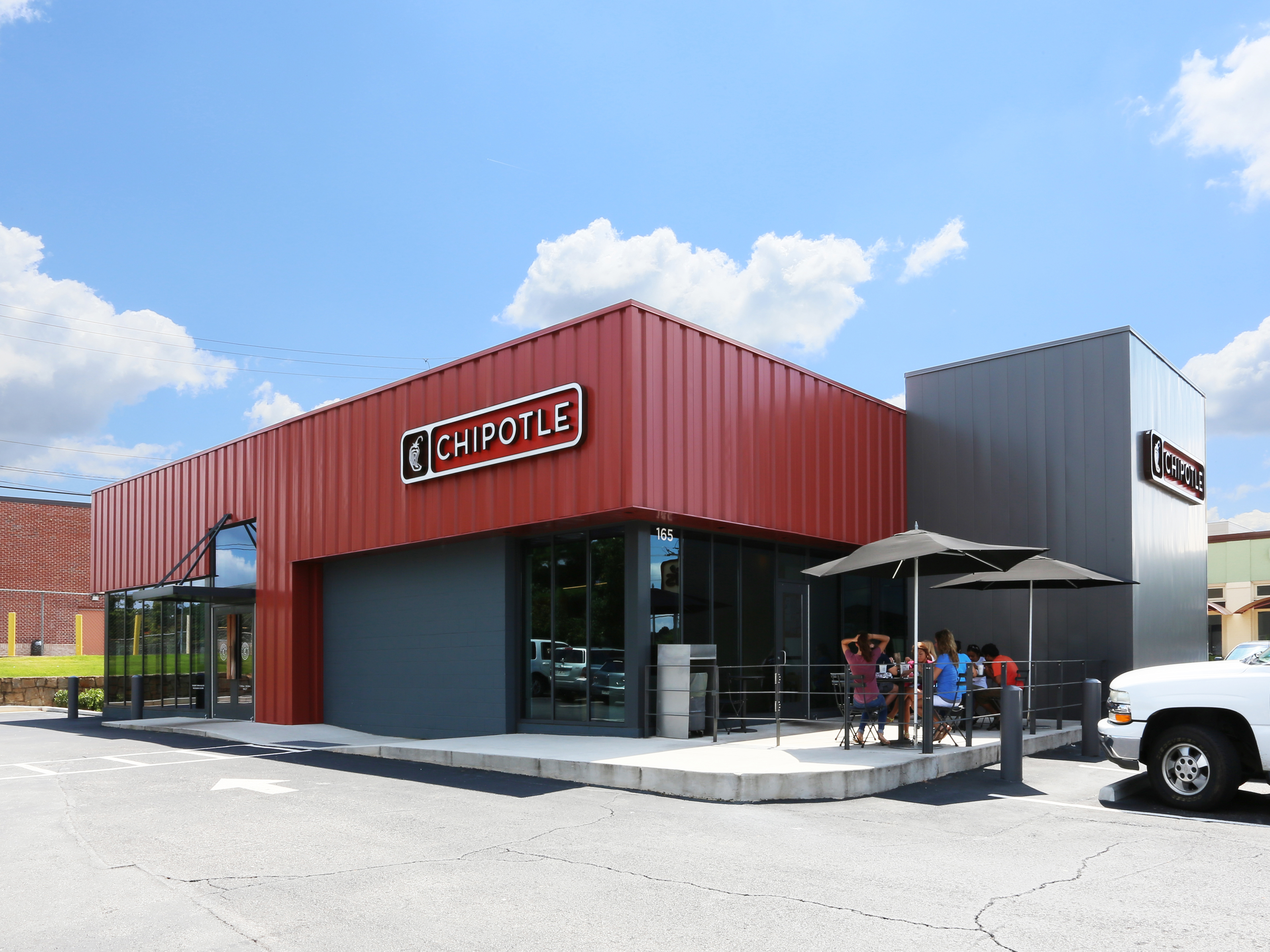 The exterior of a Chipotle restaurant.