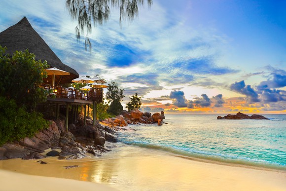 A cafe overlooking a beach