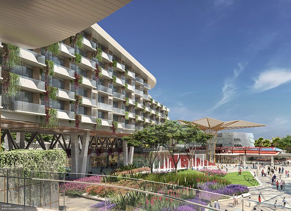 Concept art for the exterior of Disneyland's yet unnamed resort set to open in Anaheim come 2021.