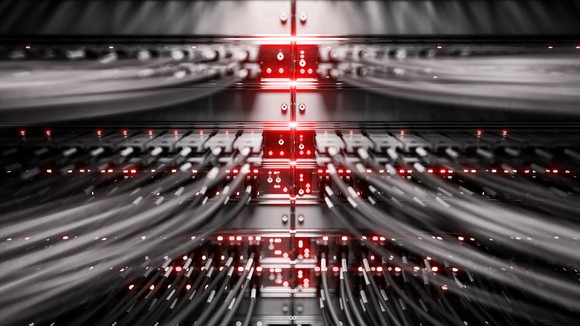 Networking switch with cables plugged in