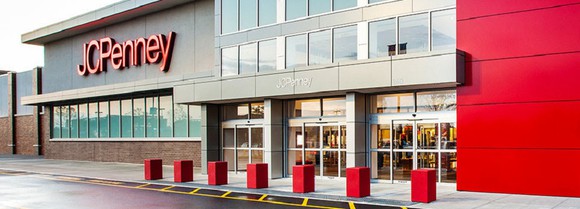 J.C. Penney retail location from the outside, with no traffic or customers visible on an overcast day.