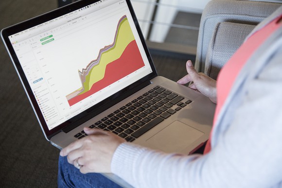 Person using Tableau software on a laptop