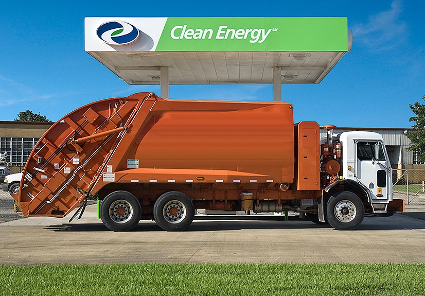 Trash truck refueling at a Clean Energy Fuels station.
