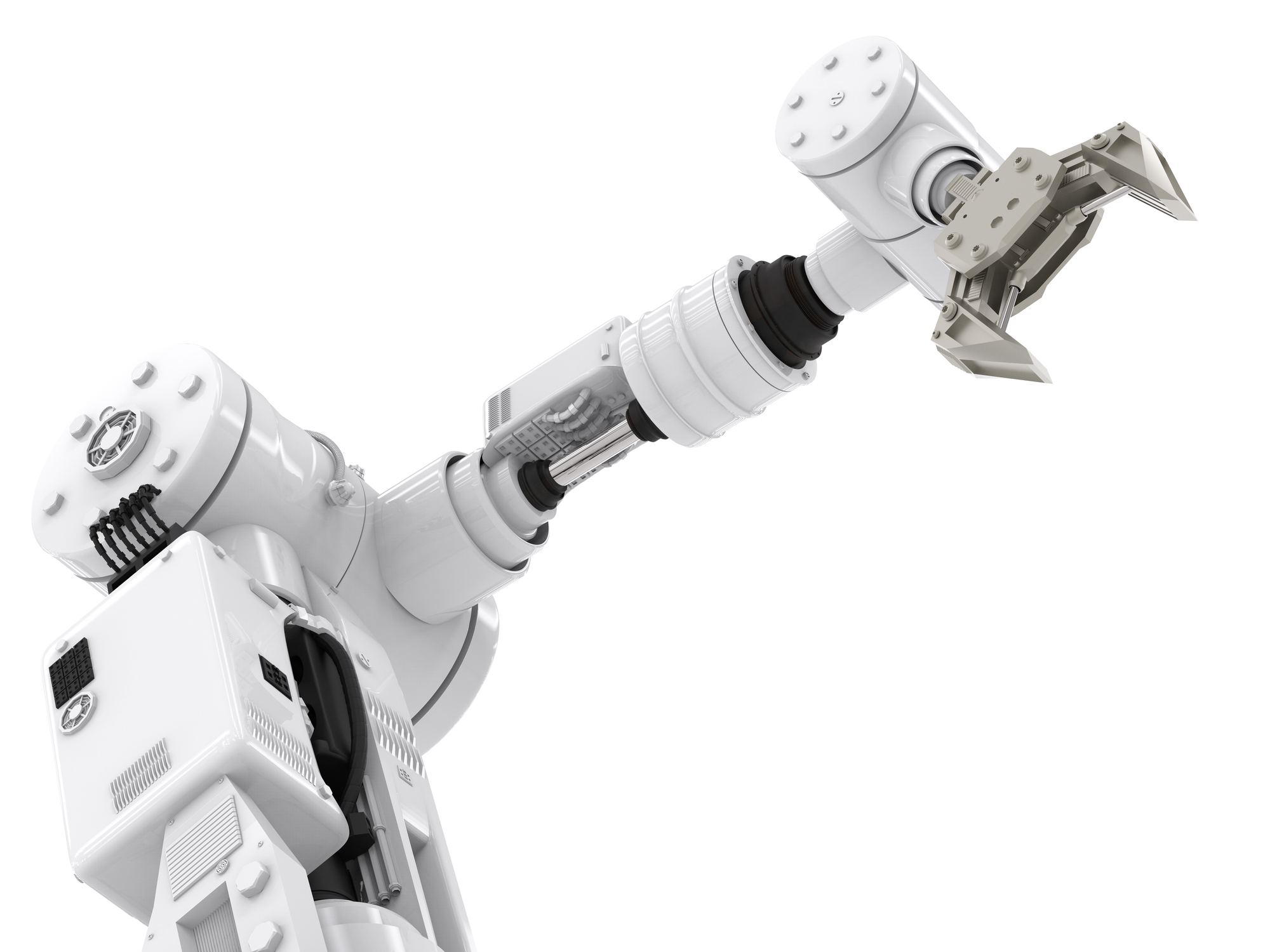 Single, white robotic arm.