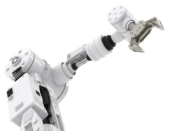 Single, white robotic arm.