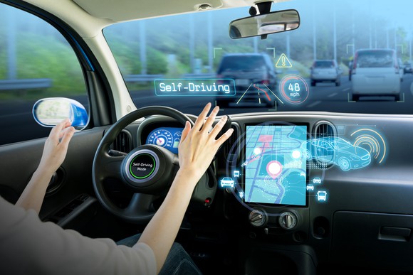 Computer simulation of car driving for woman with hands off the steering wheel