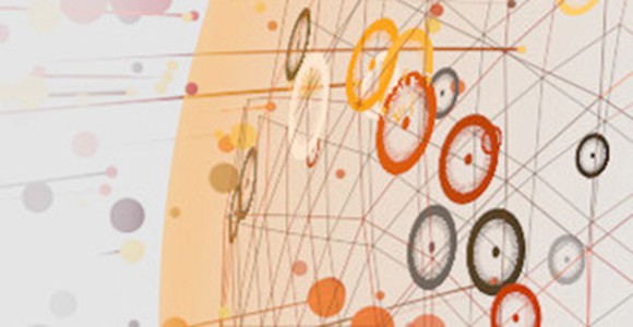 Drawing of part of the globe with several large, connected circles layered over top.