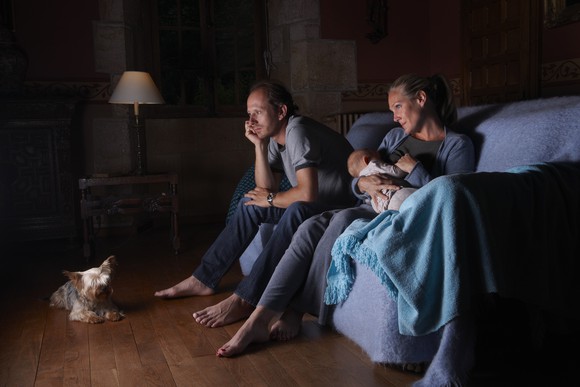 Family watching TV