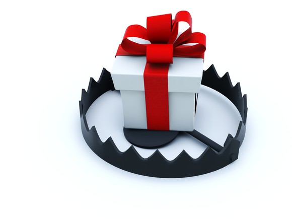 A gift is sitting in a bear trap.