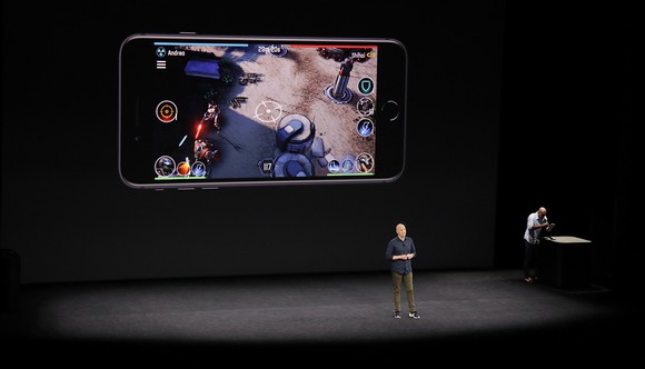 A game demonstration on stage at Apple's Sept. 12, 2017 product launch.