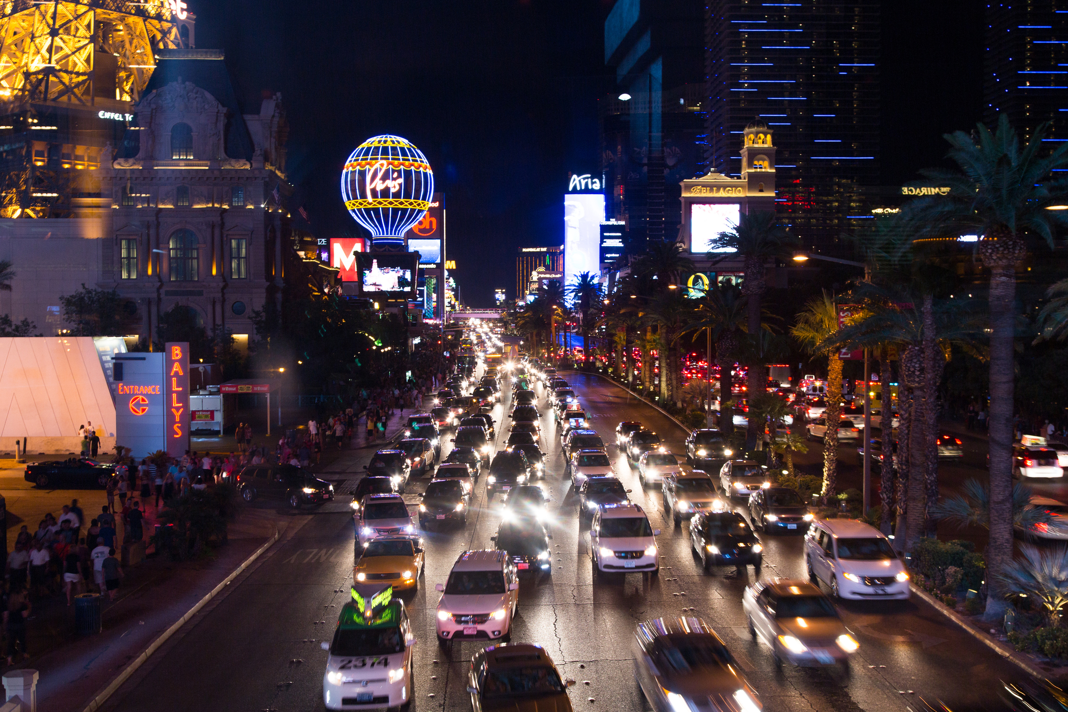 Traffic on the Las Vegas strip at night.