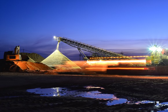Long exposure shot of sand mine at night.