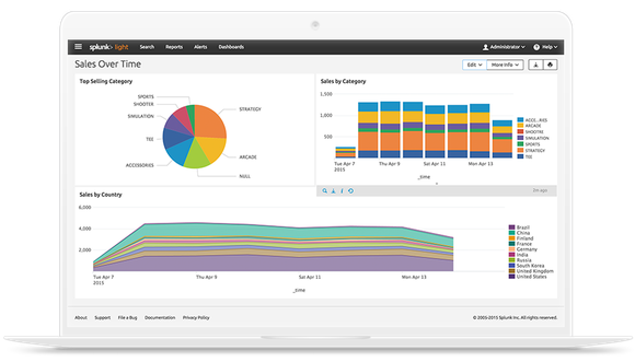 Splunk's operational intelligence platform running on an open notebook computer