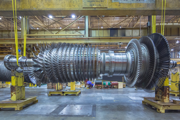 a GE gas turbine in production