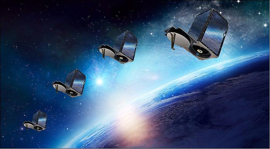 Four satellites over Earth