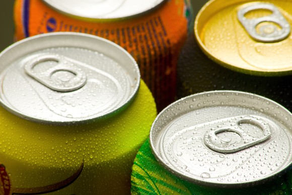 close-up on the tops of aluminum cans