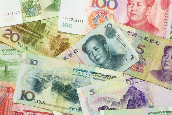 Scattered pieces of Chinese currency
