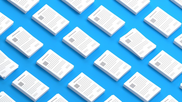Rendering of similar documents on a blue background.