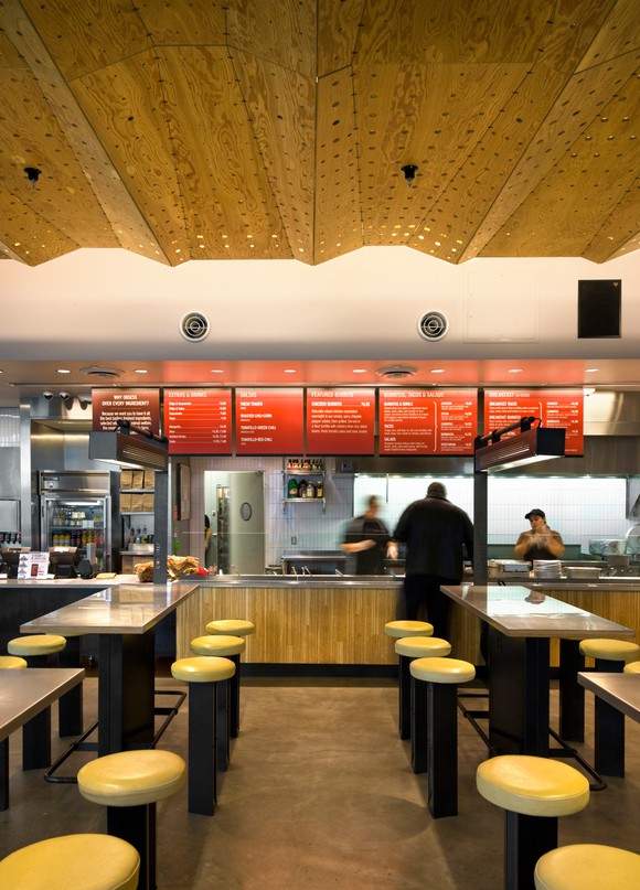 The interior of a Chipotle store.