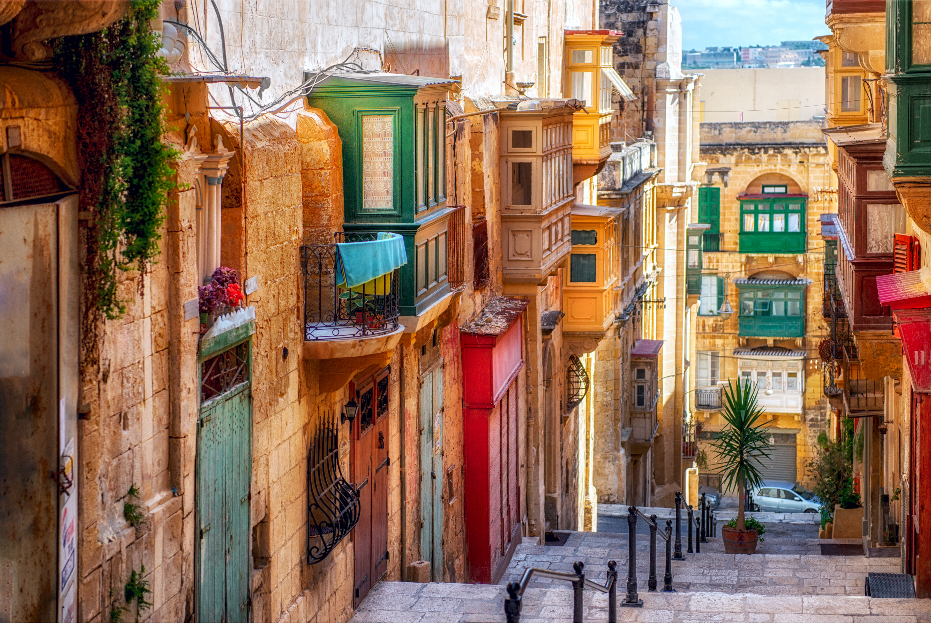 Narrow street in Valletta, the capital of Malta.
