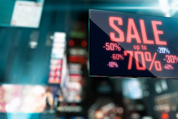 A sale sign showing varying percentage numbers.