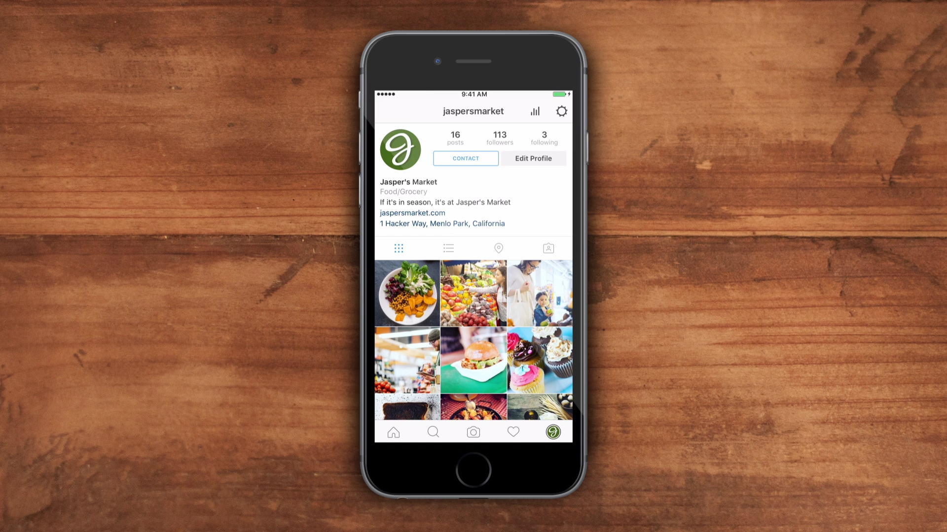 A smartphone displaying an Instagram Business Profile