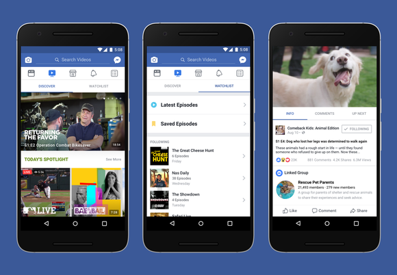 Screenshots from Facebook's Watch platform