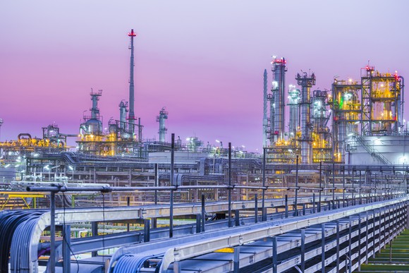 Oil refinery at dusk