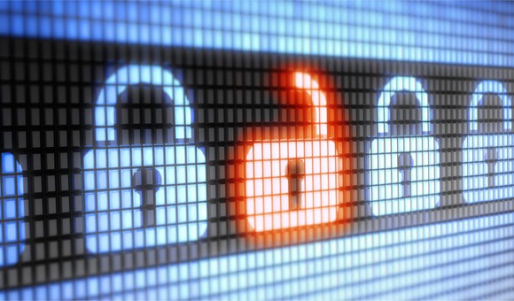 A row of digital padlocks.