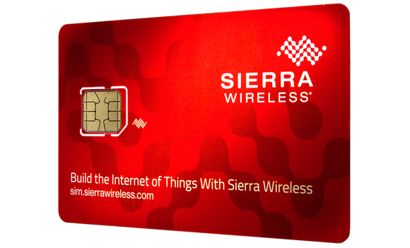 A red-colored smart SIM card from Sierra Wireless
