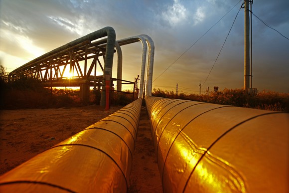 A pipeline at sunset.