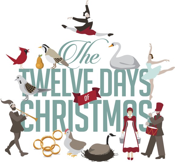 Illustration shows the 12 days of Christmas.