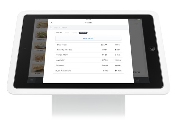 Square running on an iPad with the open tab feature.