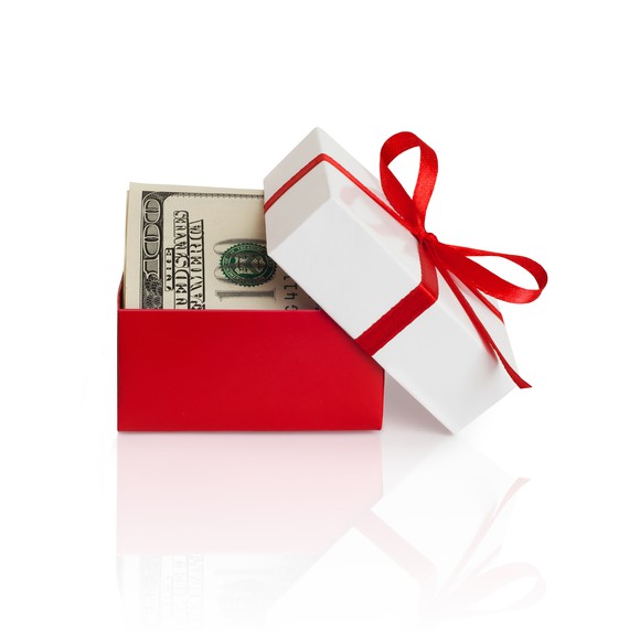 Gift box with cash in it