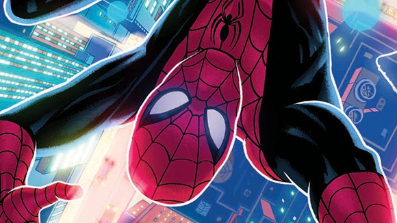 An upside-down image of Spider-Man