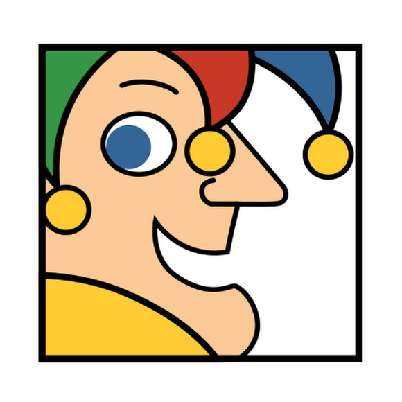 "Elvis" -- The Motley Fool's logo (a man smiling in a jester cap -- cartoon)