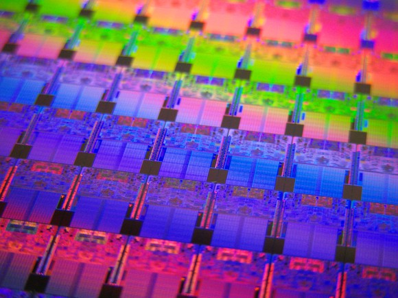 A wafer of Intel processors.