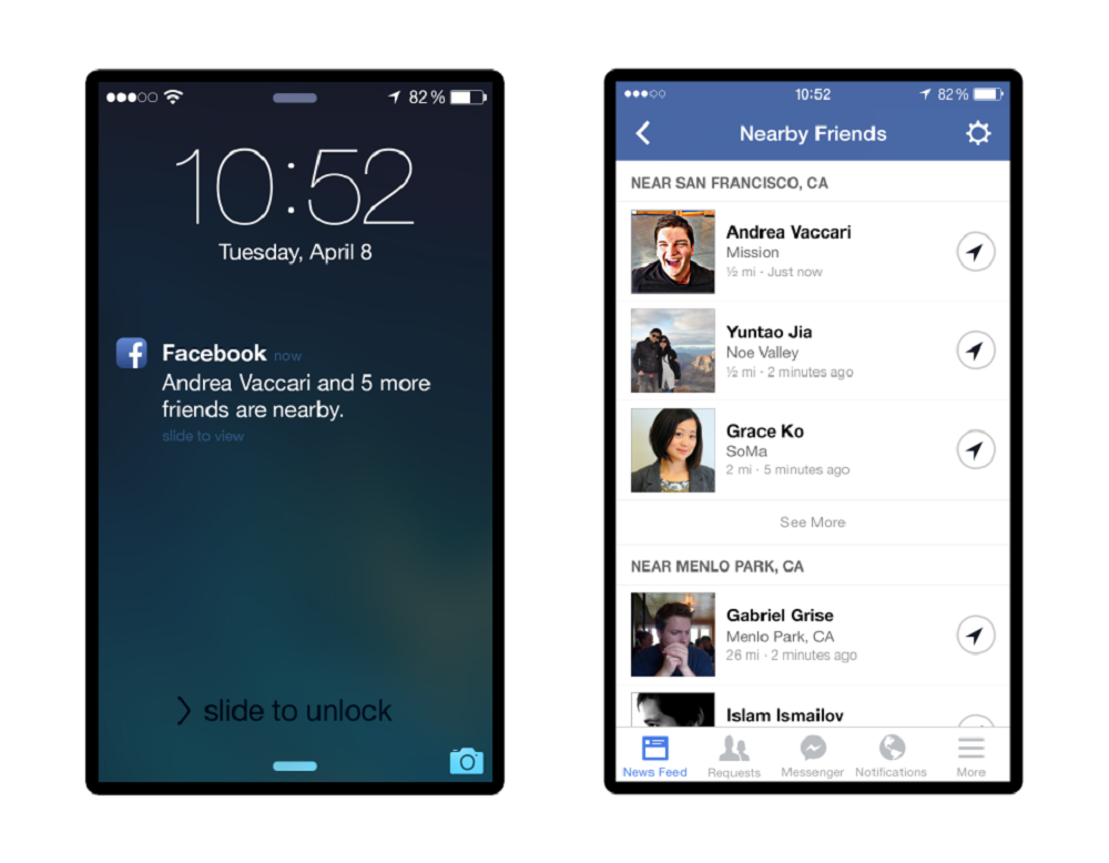 Mobile device with Facebook app showing friends feed.
